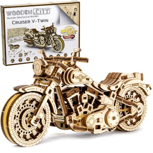 WOODEN.CITY Puzzle 3D en Bois Cruiser V-Twin, Casse Tête et Puzzle Adulte, Maquette Moto à Construire, Cadeau Unique pour Homme, Mari, Partenaire, Collègue,...