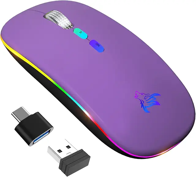 Imagen relacionada con KBCASE Ratón Inalámbrico Bluetooth, Recargable Ratón LED, Mini Ratón Inalambrico óptico Silencioso Click, con Receptor USB de 2.4 GHz para Computadora, Portátil, iPad,PC, Macbook,Laptop