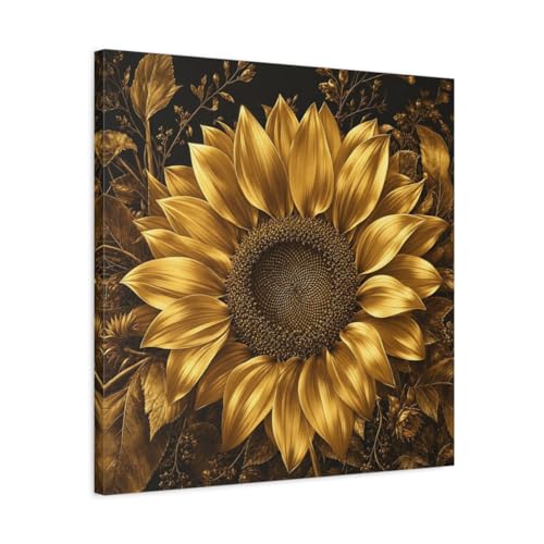 Tableau tournesol or et noir de qualité premium avec châssis épais de 3 cm
