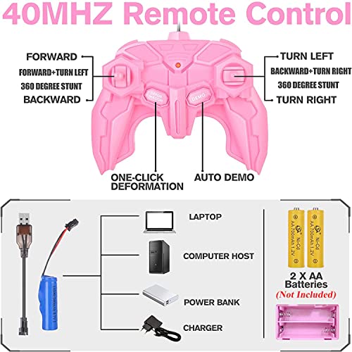 Joyofun Remote Control Car Hobby Rc Transformer Cars Robot Toy High Speed Transforming 2.4Ghz 1:18 Scale 360° Rotating Drift For Girl Kid Teen Boy - Pink #TOP5