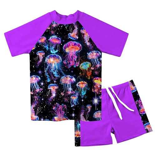 Image of Lovekider Girls Swimsuits Two Piece Rash Guard Set Short Sleeve Bathing Suit Liner Swimwear with Sun Protection 3-12T
