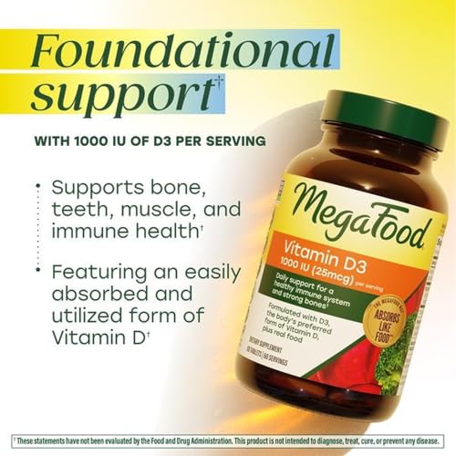 MegaFood Vitamin D3 1000 IU (25 mcg), Bone & Immune Health, 60 Tablets - image 4
