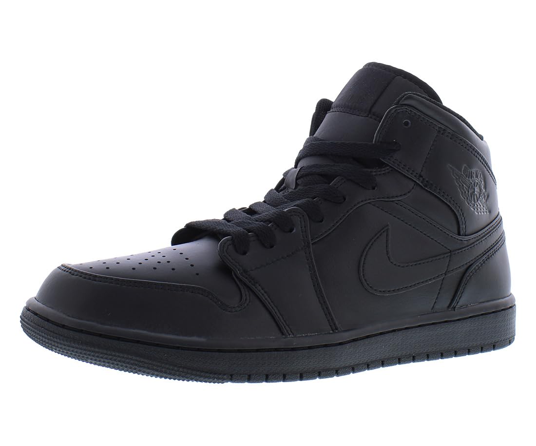 Nike Air Jordan 1 Mid SE Leather Mens Shoes 10 All Black/Black