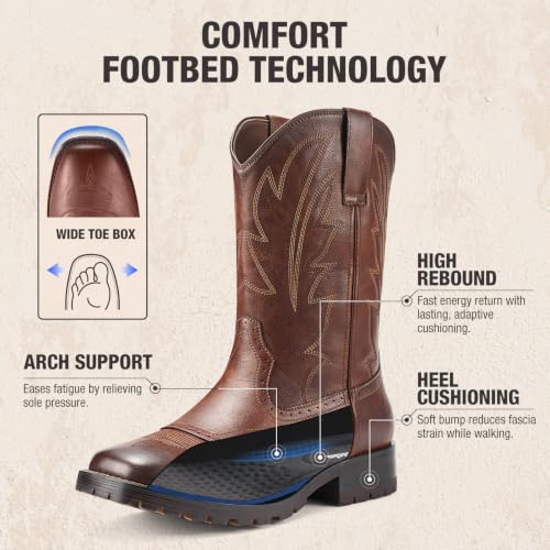 Image of Rollda Cowboy Boots for Men Western Boots Men's Square Toe Chunky Heel Mid-Calf Boots Classic Embroidered Pull On Boots