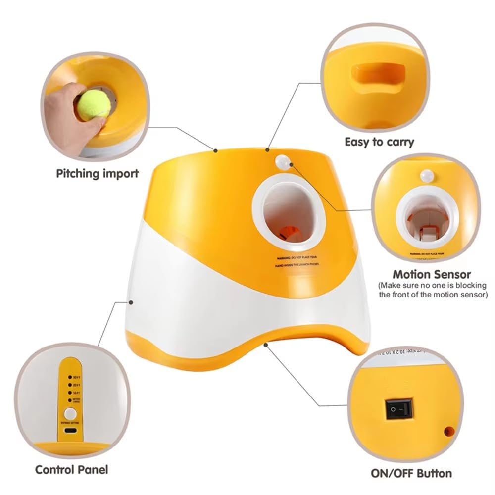 Lanzador automático de Pelotas para Perros, Lanzador de Pelotas de Tenis, Lanzador de Pelotas para Perros con 6 Mini Pelotas de Tenis de 2 Pulgadas y Bolsa de Malla, Lanzador Interactivo