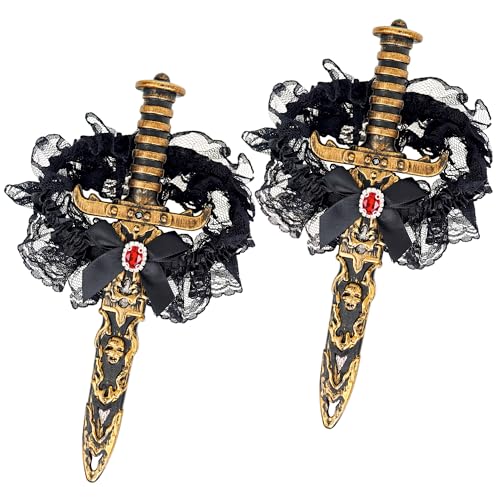 Horolam 2 pièces Épée de pirate avec nœud sur la pointe pour femme Halloween Carnaval (édition classique)