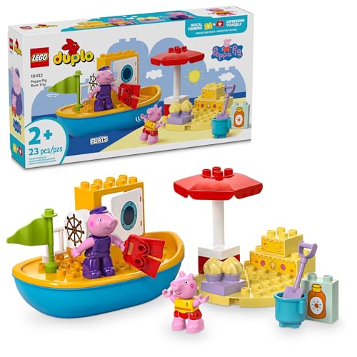Lego Duplo Peppa Pig Jouet de Bain en Bateau avec Bloc de Construction pour Enfants d'âge préscolaire avec 2 Figurines Peppa Pig incluses, idée Cadeau pour Les Tout-Petits à partir de 2 Ans, 10432