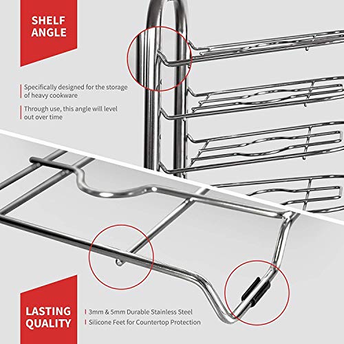 Heavy Duty Kitchen Pot Rack Organizer For Cabinet - Height Adjustable 5-Tier Cast Iron Skillet Cookware Rack - Stainless Steel Pots And Pan Storage Rack Organizer For Cabinet Countertop - 16.5" Tall #TOP6