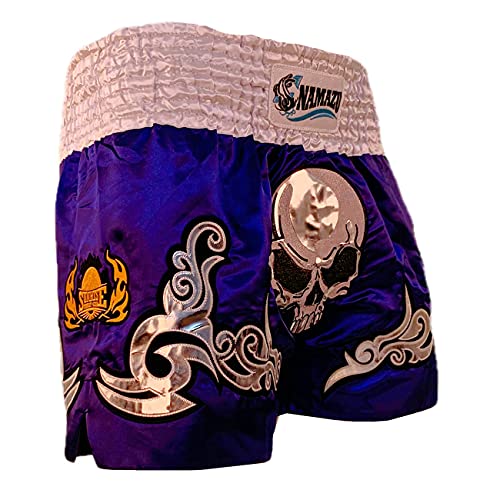 NAMAZU Muay Thai Shorts for Men and Women, High Grade MMA Gym Boxing Kickboxing Shorts. (Blue & Purle, XS- FIT Waist 22"-24") - Thumbnail 2