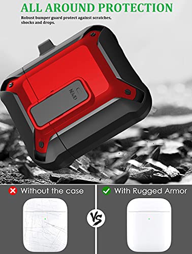 OTOPO Protective Cover with Cleaning Pen, Compatible with Apple Airpod 1/2 Case, Shockproof Rugged Shell for iPods Case (Black/Red) - Image 2