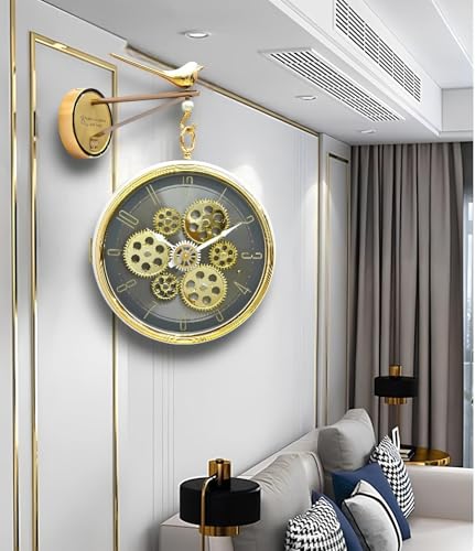 Image of Amazon Brand - Umi Silent Hanging Double Sided Wall Clock for Living Room Station Clock Two Faces Moving Gear Stylish Wall Clock for Hallway Office Home Decor 33 x 83 cm UC-13489 (L.Grey)