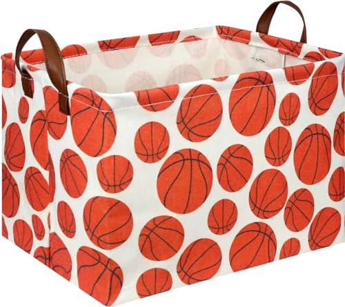 Image of NTAOHAMPER Rectangular Basketball Storage Basket , Storage Bin with Handles,Baby Room Decor,Gift Basket(Basketball)