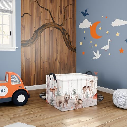 Image of Rectangular Woodland Animal Basket Kids Baby Storage Basket Cute Storage Bin Organizer Shelf Book Woodland Room Decor(Woodland Animal)