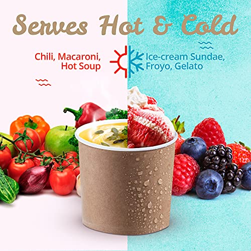 Image of MATICAN Paper Ice Cream Cups - 100-Count 11-Oz Disposable Dessert Bowls for Hot or Cold Food, 11-Ounce Party Supplies Treat Cups for Sundae, Frozen Yogurt, Soup, Brown