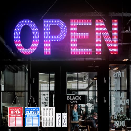 Image of LED Open Signs for Business, 40 inchL x 14 inchW Inch Large Led Open Sign with 3 Scene Modes, Ultra Bright Adjustable Open Light Up Sign Led for Storefront (US Flag)