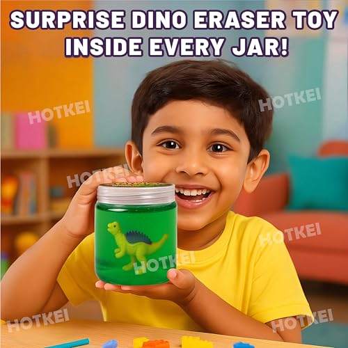 Image of HOTKEI Green 200 gm Slime with Dinosaur Eraser Toy Inside for Kids 3 to 10 Years Kit Set Art Slime Dino Toys for Birthday Return Gift Toys for Kids Boys Girls Birthday 9-12 Year