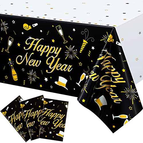 3 Pieces Happy New Year Table Covers Tablecloth Plastic Disposable