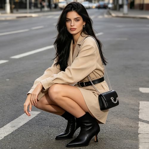 Image of Womens Brown Suede Fall Boots with Side Zip, Ankle, Mid Calf, Pointed Toe, Kitten Heel, Dressy, Short Boots