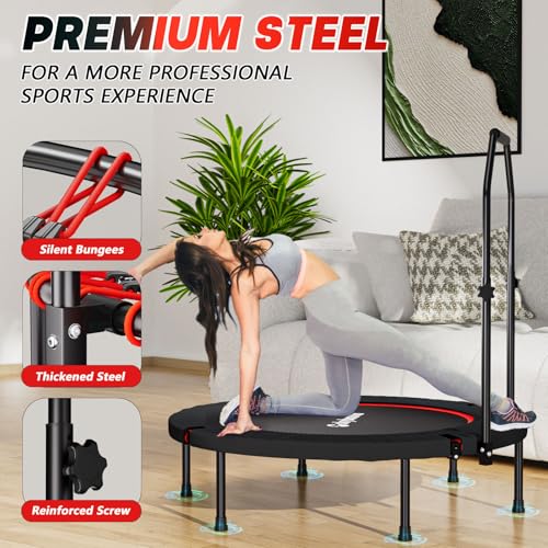 Image of SkyBound Mini Trampoline Fitness Trampoline Fitness Rebounder with Adjustable Foam Handle - Exercise Trampoline for Adult - Fitness Trampoline for Workout Trainer