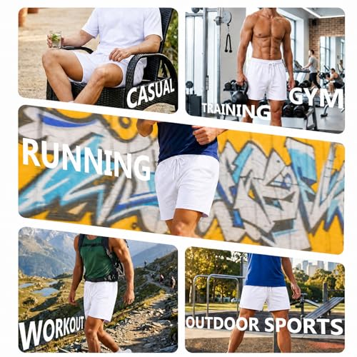Jeixopu Mens Athletic Gym Shorts 5" Cotton Jogger Workout Casual Lounge Sweat Shorts with Pockets (White-L) - image 6