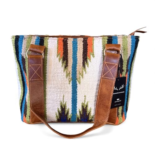 Bolso tote boho occidental de cuero y lana tejida miniatura 4