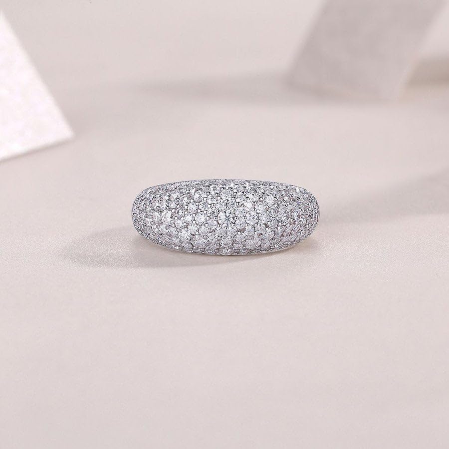 Moissanite Dome Pave Engagement Ring | Lab Grown Diamond & 18K White Gold Plated 925 Silver Ring | 925 Sterling Silver Rings For Women | Women Wedding Band | Eternity Bands3