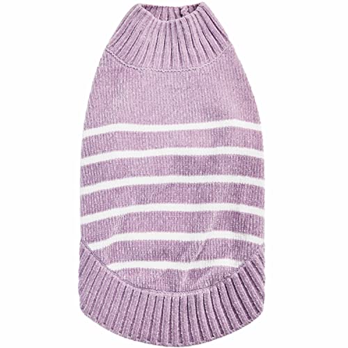 Blueberry Pet Cozy Soft Chenille Classy Striped Dog Sweater in Lavender Frost, Back Length 10', Pack of 1 Clothes for Dogs
