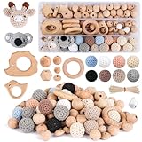 ARTREE Buchenholz Perlen Selber Machen, Beech Holzperlen Rund Holzkugeln mit Loch zum Auffädeln, Holzperle Holzringe Set, Holzperlen Holz Perlen für basteln DIY, DIY Bastelset