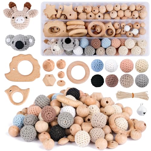 ARTREE Buchenholz Perlen Selber Machen Beech Holzperlen Rund Holzkugeln mit Loch zum Auffädeln Holzperle Holzringe Set Holzperlen Holz Perlen für basteln DIY DIY Bastelset