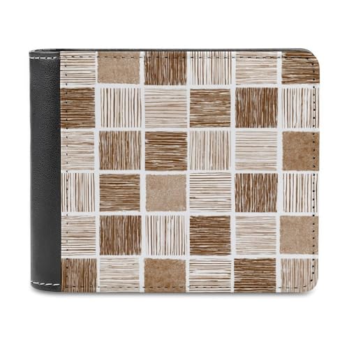 Block Print Vintage Boho Neutral Brown Soft PU Leather Bifold Wallet, Coin Purse Credit Pass Case, Durable Card-Holder Slim Billfold for Men Woman Money Storage