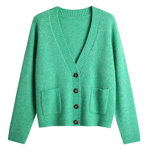 Image of Women's Knit Cardigans Open Front Long Sleeve V Neck Button Down Loose Cardigan Sweaters Cable Knit Outwear Coats