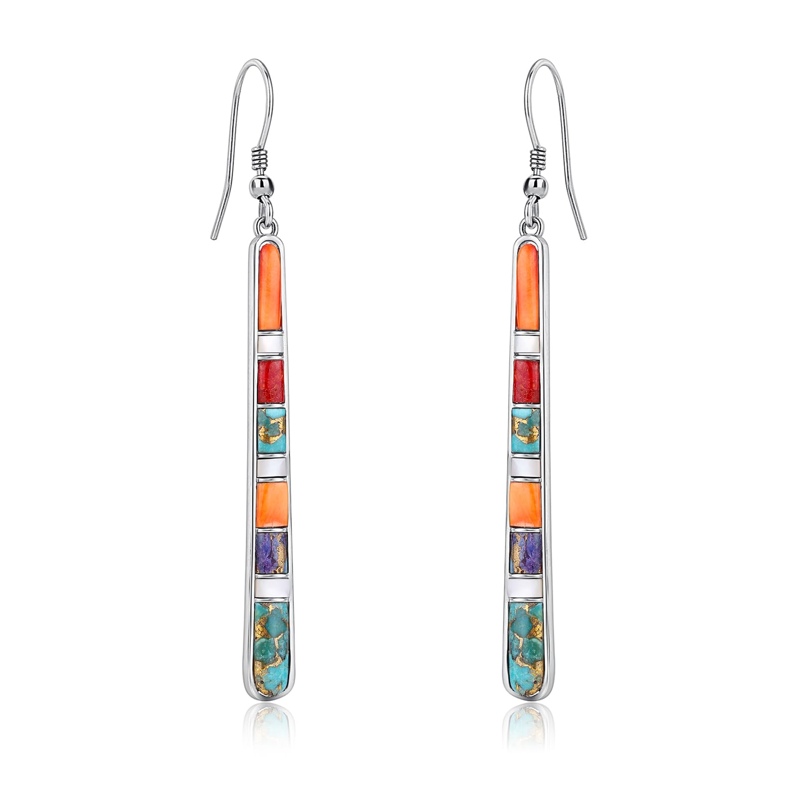 Phyonio Turquoise Earrings for Women 925 Sterling Silver Gemstones Dangle Earrings Bohemian Style Statement Bar Earrings Dangle Earrings