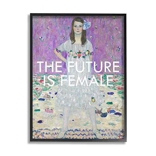 Stupell Industries The Future is Female Vintage Girl Powerful Stance Black Framed Wall Art, 24 x 30, Off- White