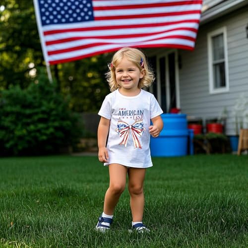 Image of Toddler Boys Girls 4th of July Short Sleeve Shirt - Kids Patriotic American Flag Memorial Day USA Tops 2-7T