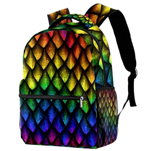 Sac à dos d'école pour adolescentes avec motif écailles de dragon multicolore