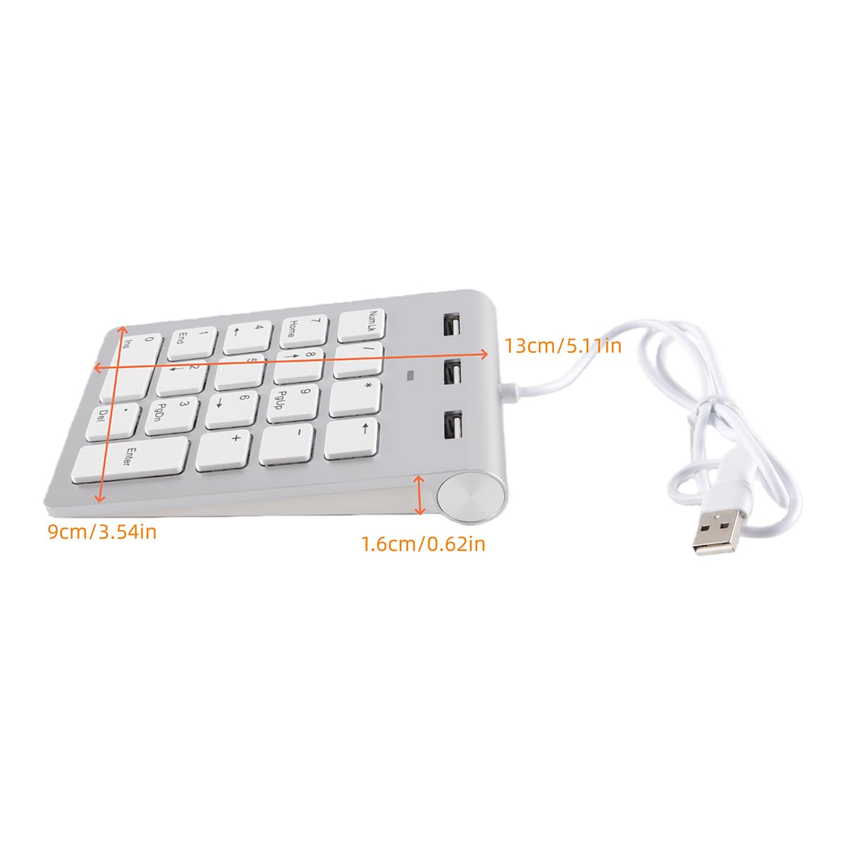Przewodowa klawiatura numeryczna, 18 klawiszy z blokiem numerycznym i 3 portami USB 2.0, przenośna i funkcyjna do laptopów, komputerów stacjonarnych, tabletów, Plug & Play