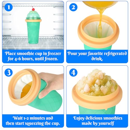 CIOXSOIO DIY Slush Becher, Silikon Squeeze Cup mit 2-in-1 Strohhalm und Löffel, Slush Eis Becher zum Kneten Smoothie Pinch Ice Cup, DIY Slushy Maker Cups, Hellgrün – Bild 7