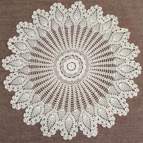 Yizunnu手作りかぎ針編みテーブルクロスヴィンテージレーステーブルカバー ラウンドコットンフローラルテーブルランナー素朴なテーブル装飾、ソファタオル、家具カバー、直径90cm、ベージュ