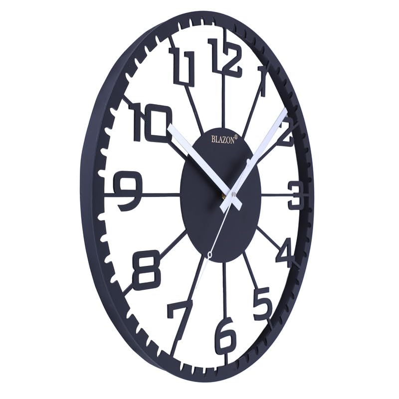 Image of BLAZON-Designer Stylish Metal Analog Wall Clock for Living Room, Home, Antique,Big Size (B-407-BLACK) (Black)
