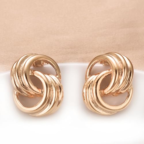Image of Yoursfs Gold Textured Knot Clip On Earrings for Women Non Pierced Earring 18K Gold Plated Double Half Hoop Earrings Trendy Jewelry