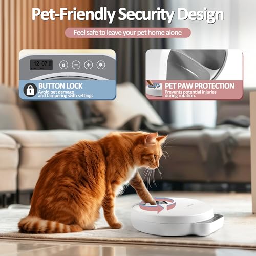 Automatic Cat Feeder Wet Food, Battery Operated Auto Wet/Dry Food Feeder with 2 Ice Packs, Cordless 4 Meals Programmable Timer Pet Auto Dispenser for Cat and Small & Medium Dog-(Battery Included)