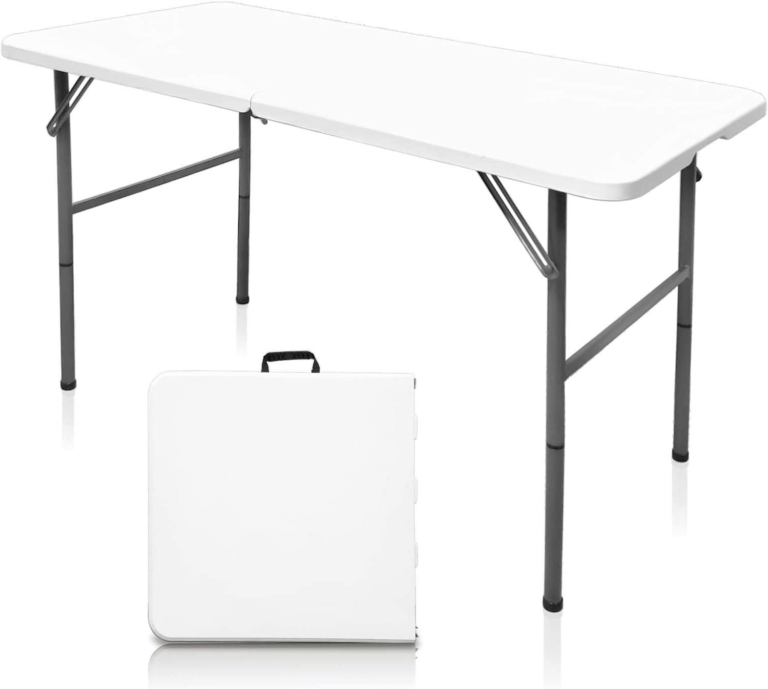 Plastic Folding picnicTable 4ft, Indoor Outdoor Plastic Fold-in-Half Utility Table with Carrying Handle, Adjustable Height Foldable Table for Picnic, Party, Camping