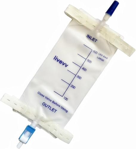 lifevv Paquete de 4 bolsas de catéter de 20.3 fl oz, drenaje urinario con bolsa transparente, válvula antirreflujo, correas de tela, grifo de salida