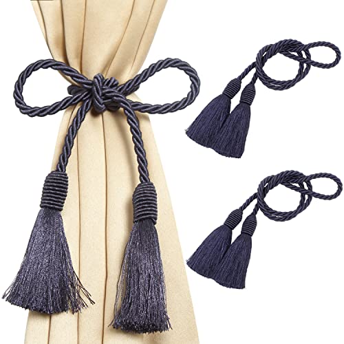 Image of 2 Pack Curtain Tiebacks Handmade Decorative Curtain Holdbacks Rope with Tassel - Blue