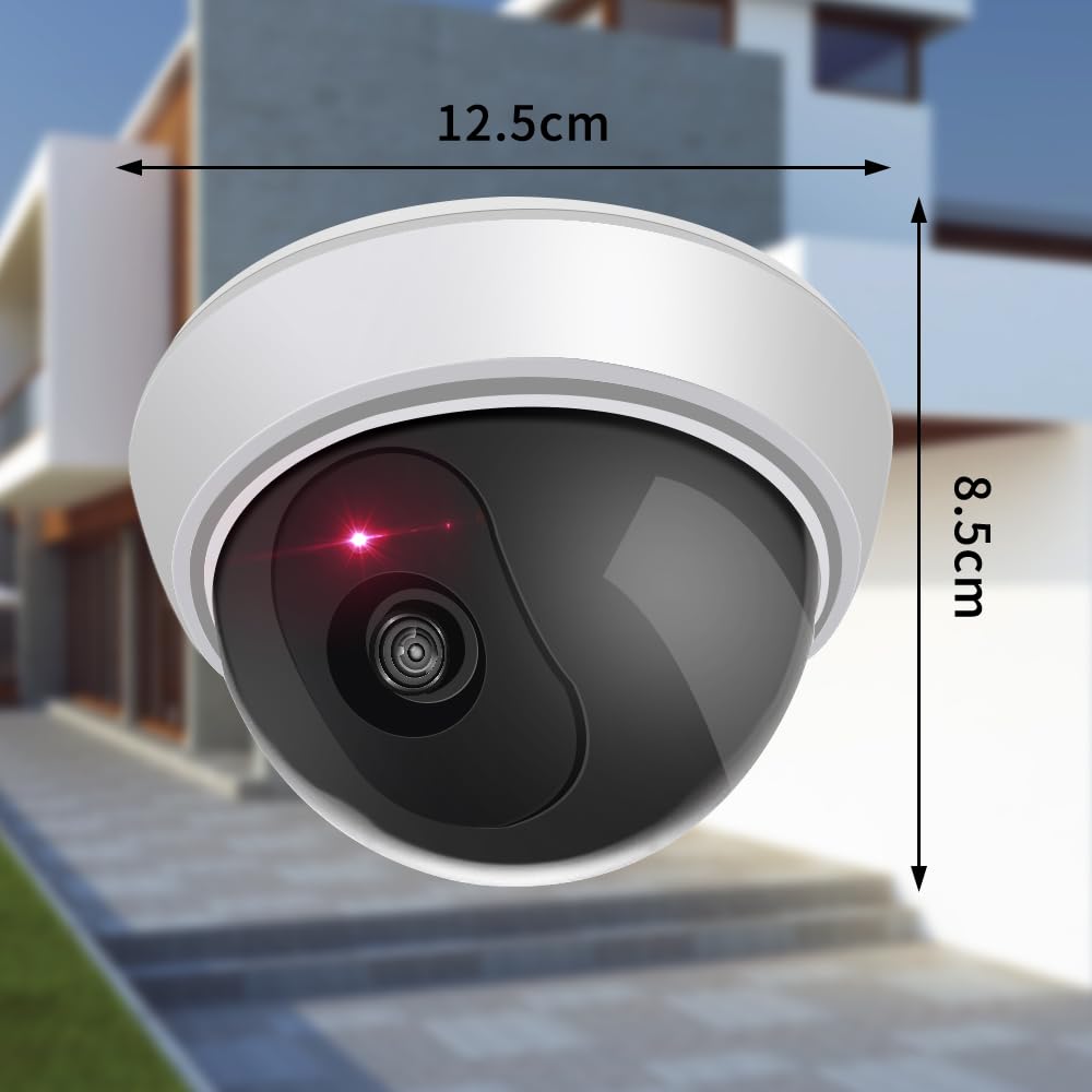 ERWEY Set di 2 finte telecamere di sicurezza con obiettivo, video sorveglianza per messa in sicurezza delle merci, telecamera falsa con luce LED rossa per parete e soffitto