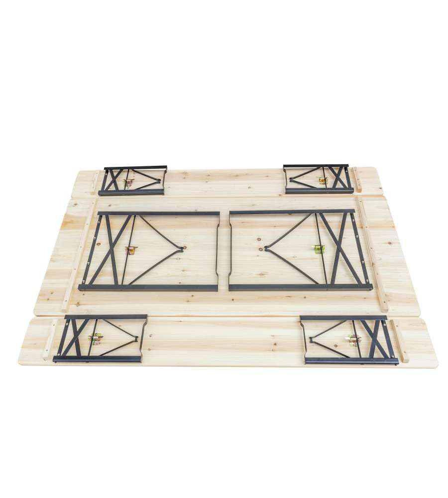 Set Birreria Richiudibile in Legno 200x80cm - Tavolo e 2 Panche