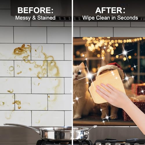Image of Christmas Cats Santa Hat Backsplash Peel and Stick, 35.4x23.6 in