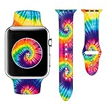 Tie Dye Sport Bands Compatible Apple Watch Band 38mm 40mm 41mm 42mm 44mm 45mm for Women Men, Rainbow