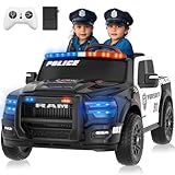 24V Licensed Ram 2500 Police Car Ride On Toy for Kids, 2 Seater Ride on Truck with with Remote Control, Electric Police Car with Alarm Lights and Siren,Bed Storage