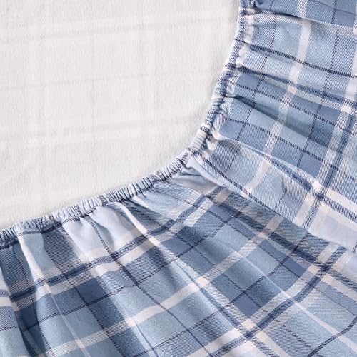 Image of Laura Ashley - Flannel Sheets Queen Size, Anti-Pilling & Wrinkle Resistant Cotton, Touchably Soft for All-Season Comfort - Bed Sheets with Matching Pillowcases & Fitted Sheet (Mulholland Plaid Blue)